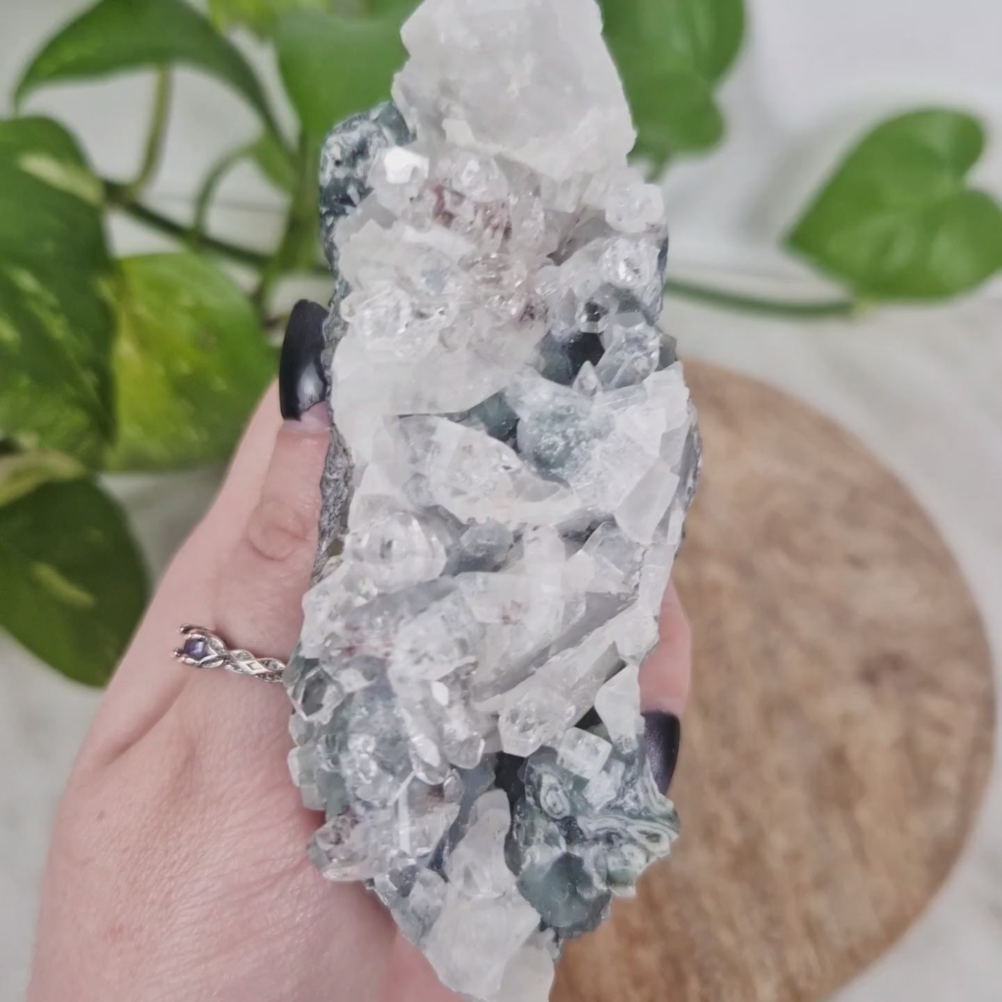 Apophyllite with chalcedony roses, stilbite and hematite