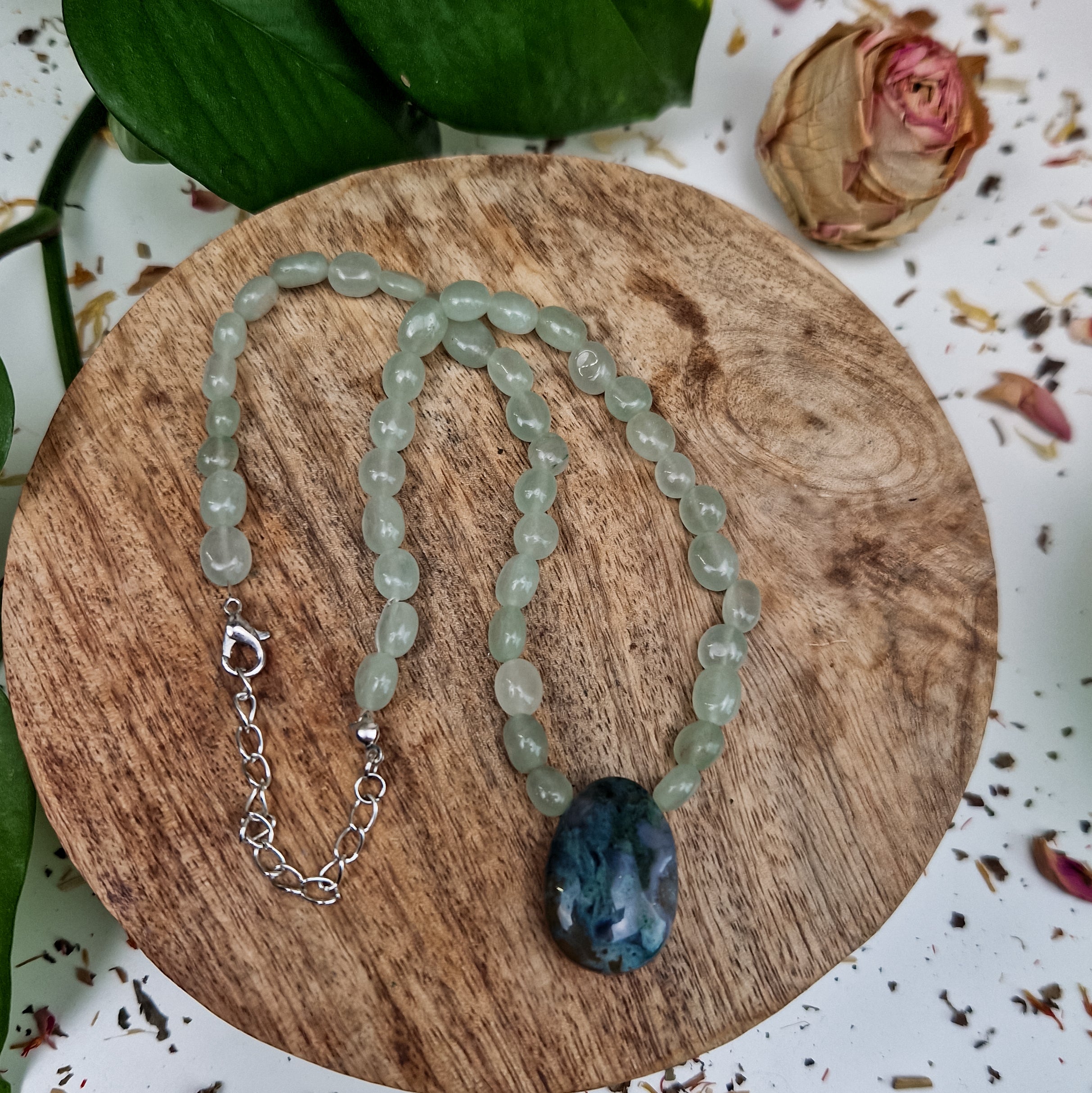 Choker Necklace Green Aventurine &amp; Moss Agate