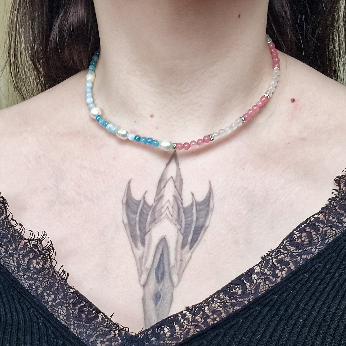 Aquamarin & roter Aventurin Kette 'Willow'