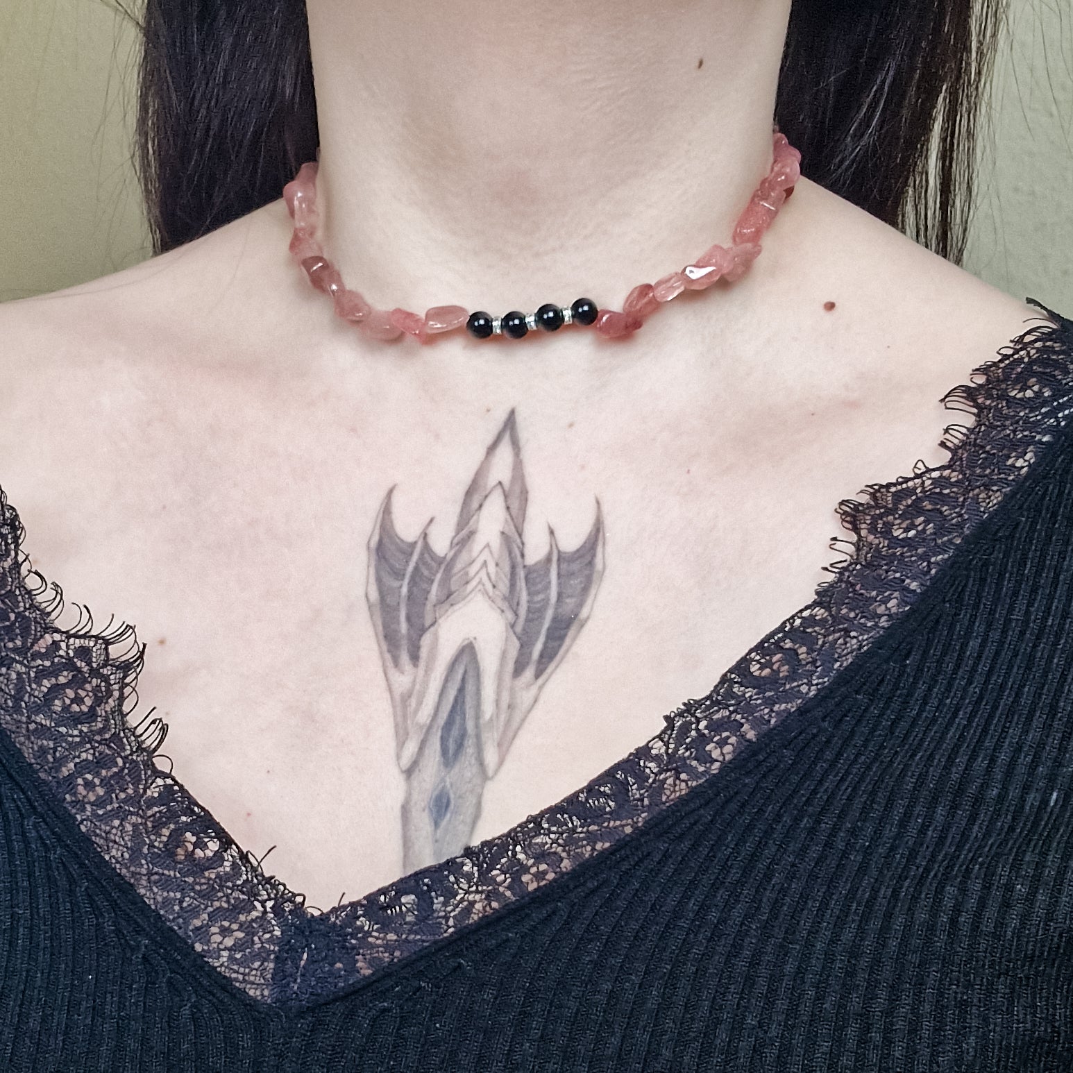 Obsidian & Erdbeerquarz Kette 'Felice'