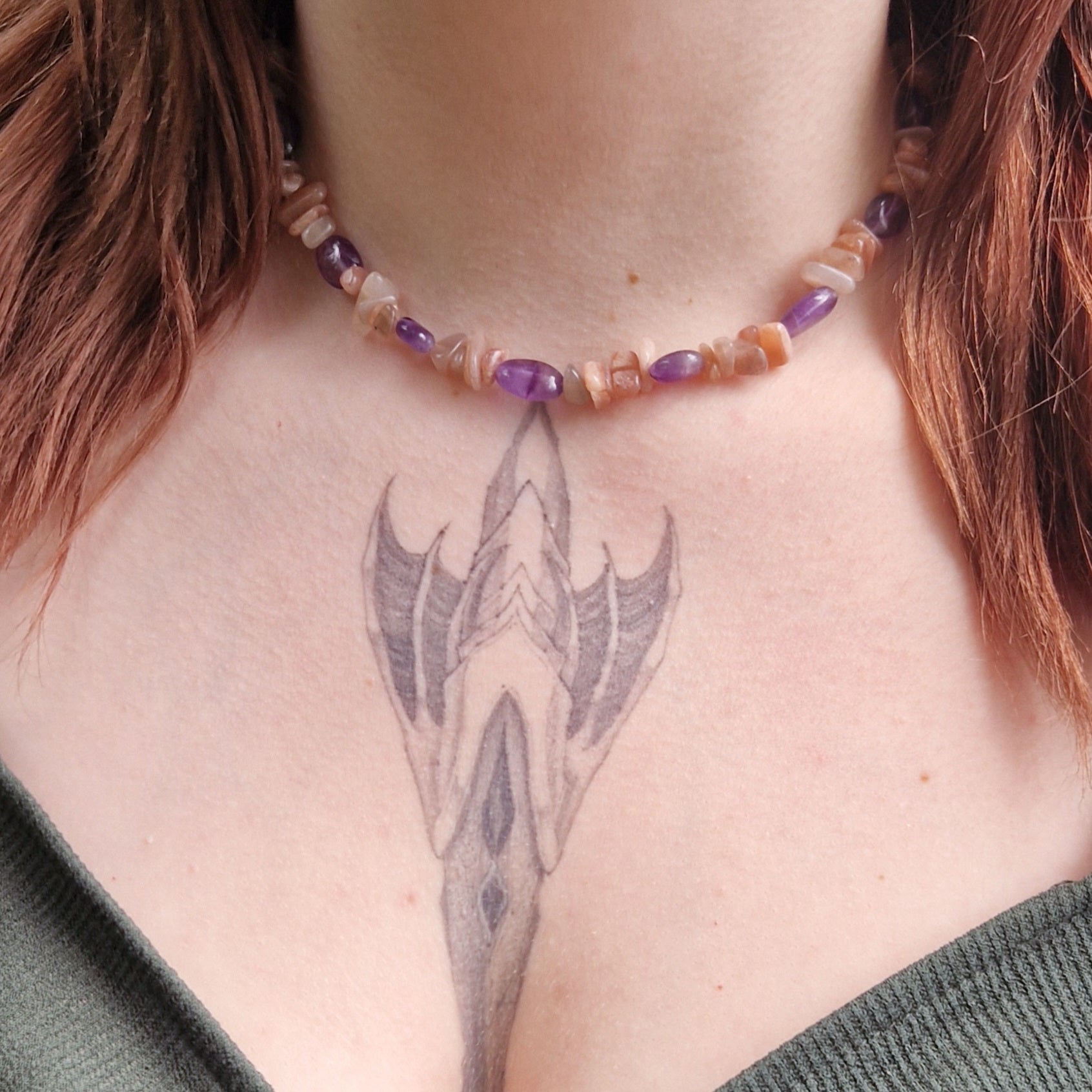 Choker Necklace Amethyst &amp; Sunstone