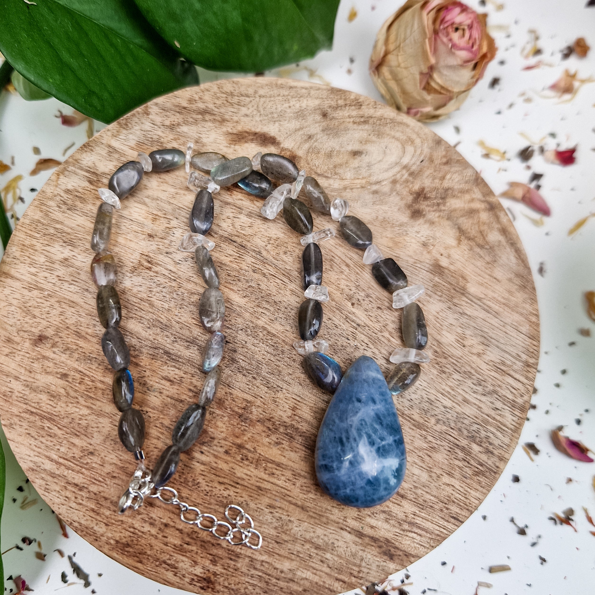 Necklace Labradorite &amp; Rock Crystal &amp; Dumorteriet