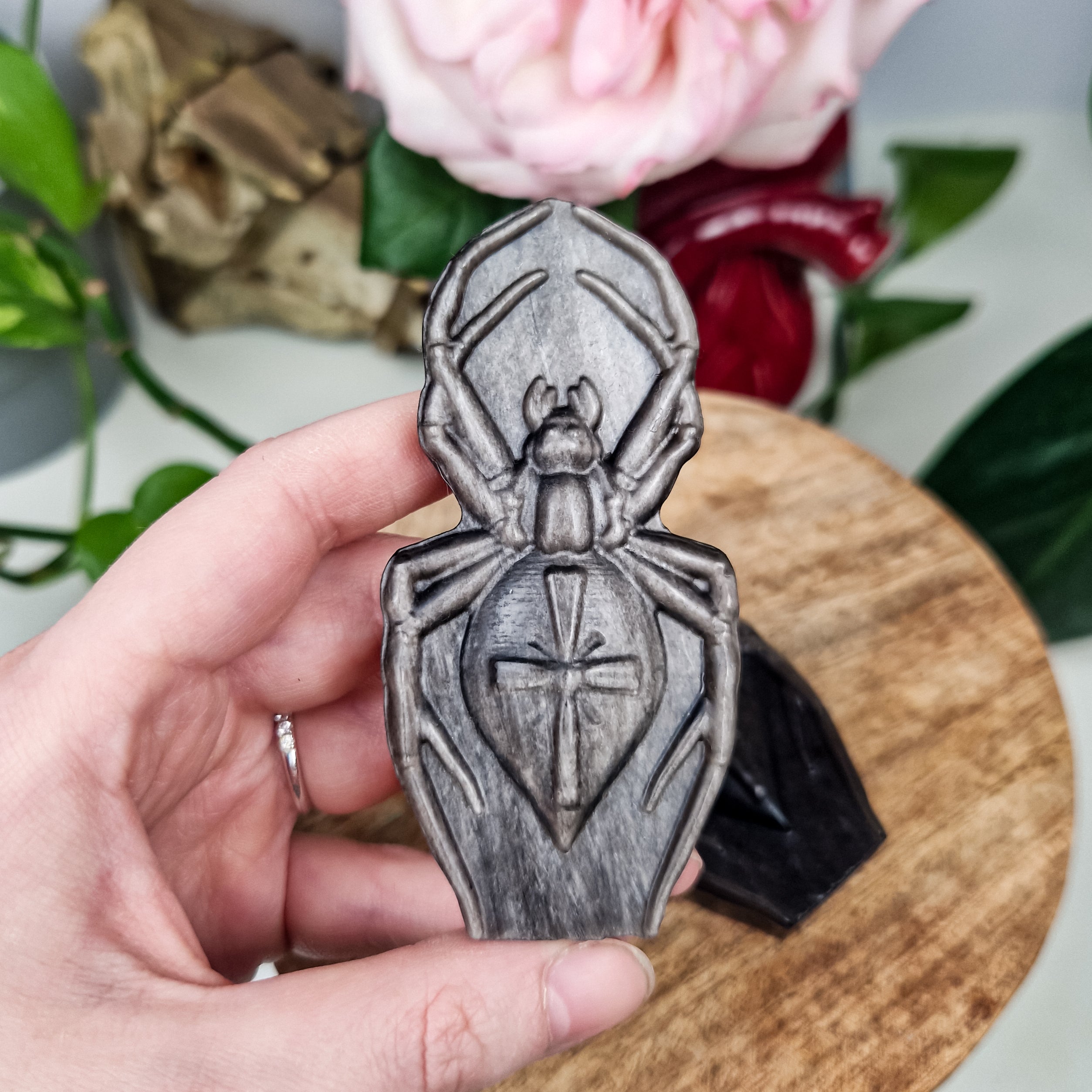 Silber Obsidian Spinne