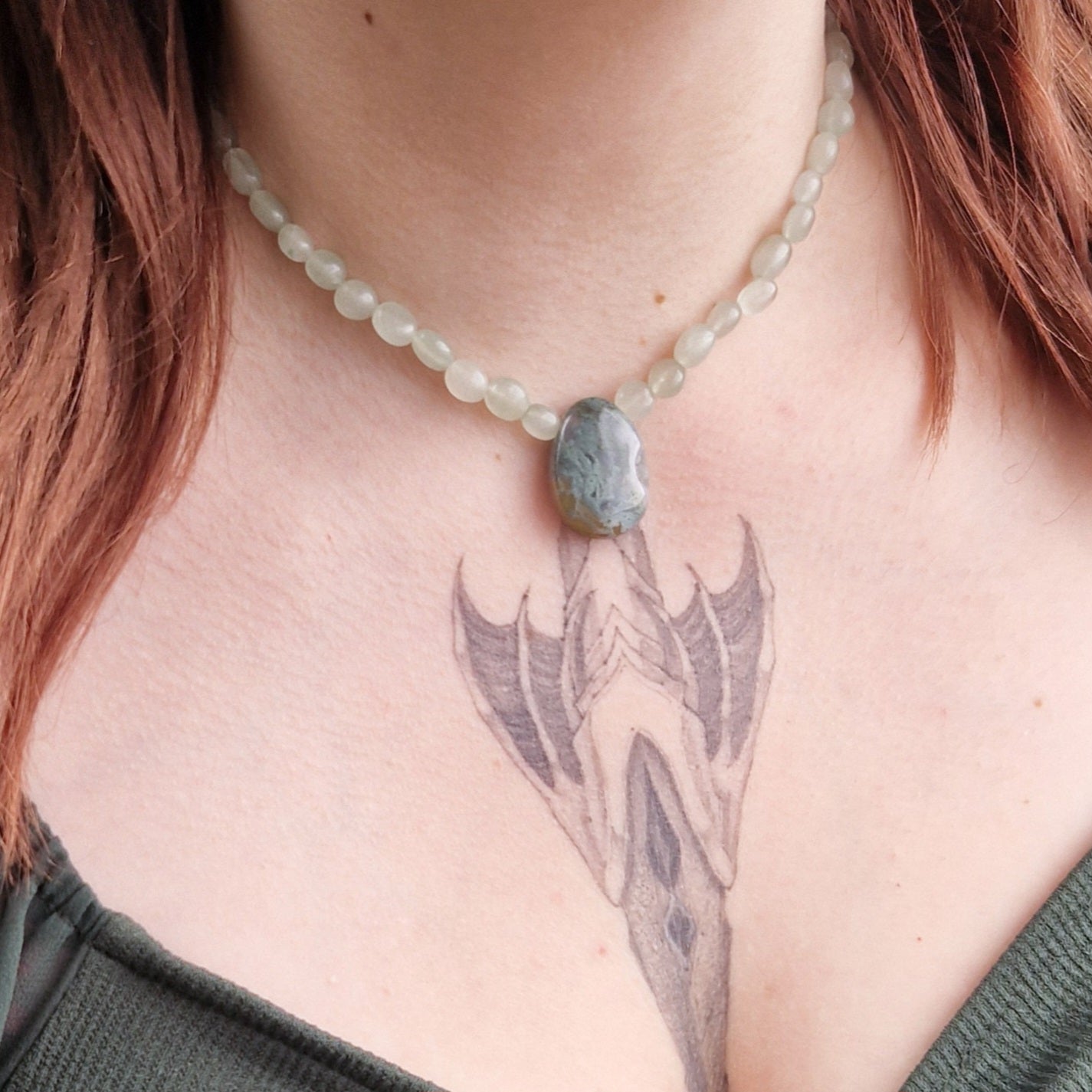 Choker Necklace Green Aventurine &amp; Moss Agate