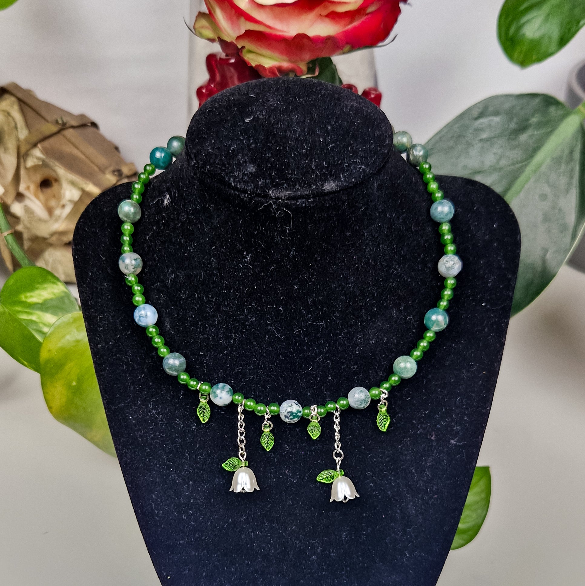 Grüner Aventurin & Mossachat Kette 'Fern'