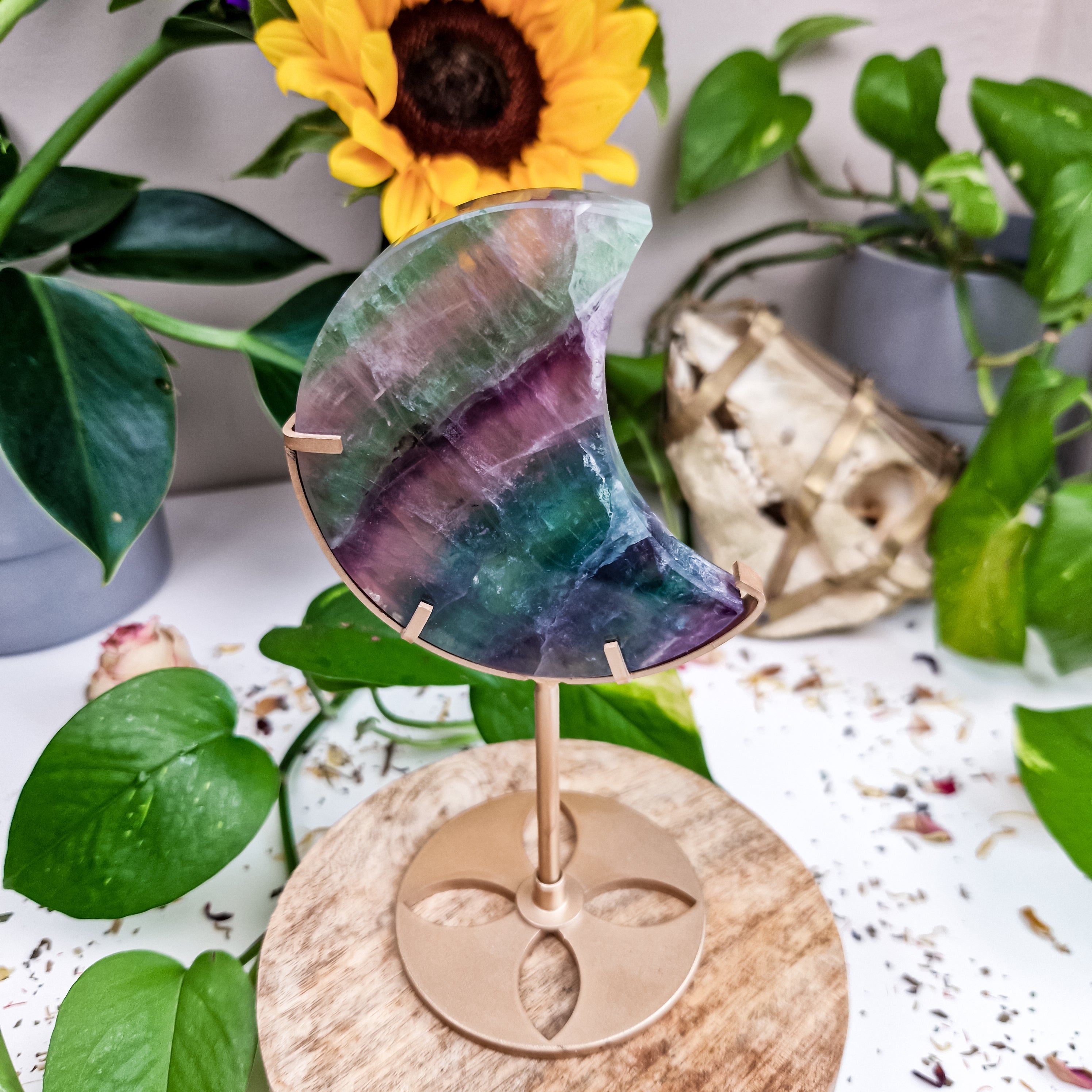 Fluorite moon on stand