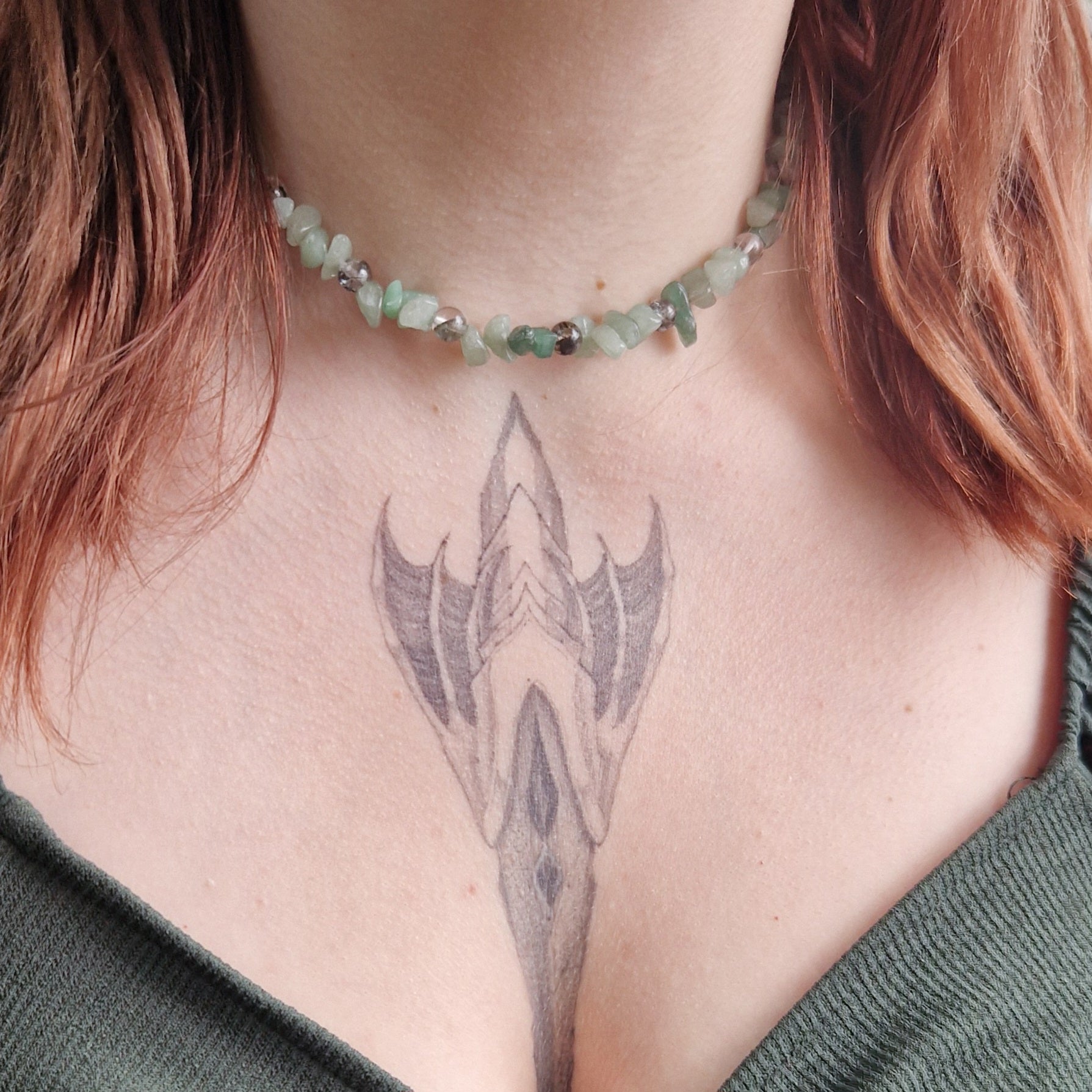 Choker Necklace Green Aventurine &amp; Tourmaline Quartz