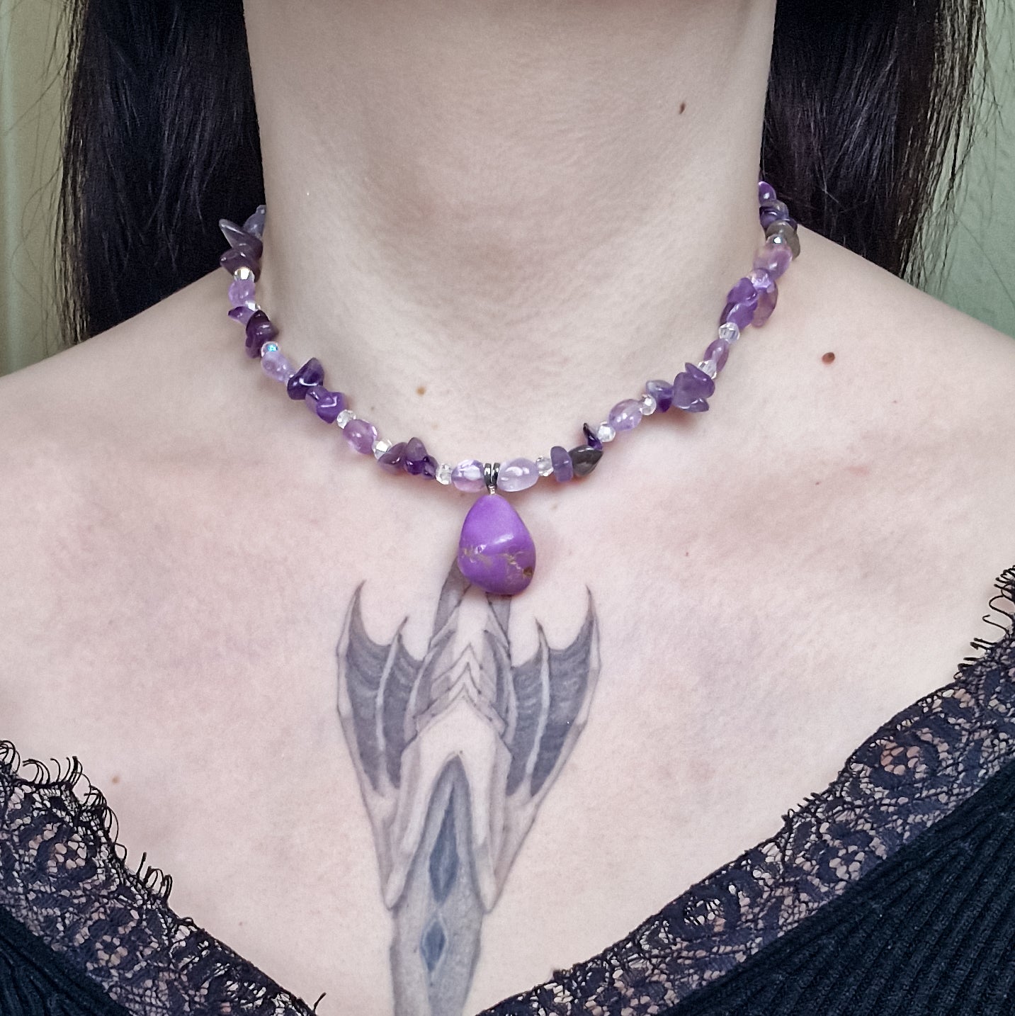 Phosphosiderit, Rosenquarz & Amethyst Choker