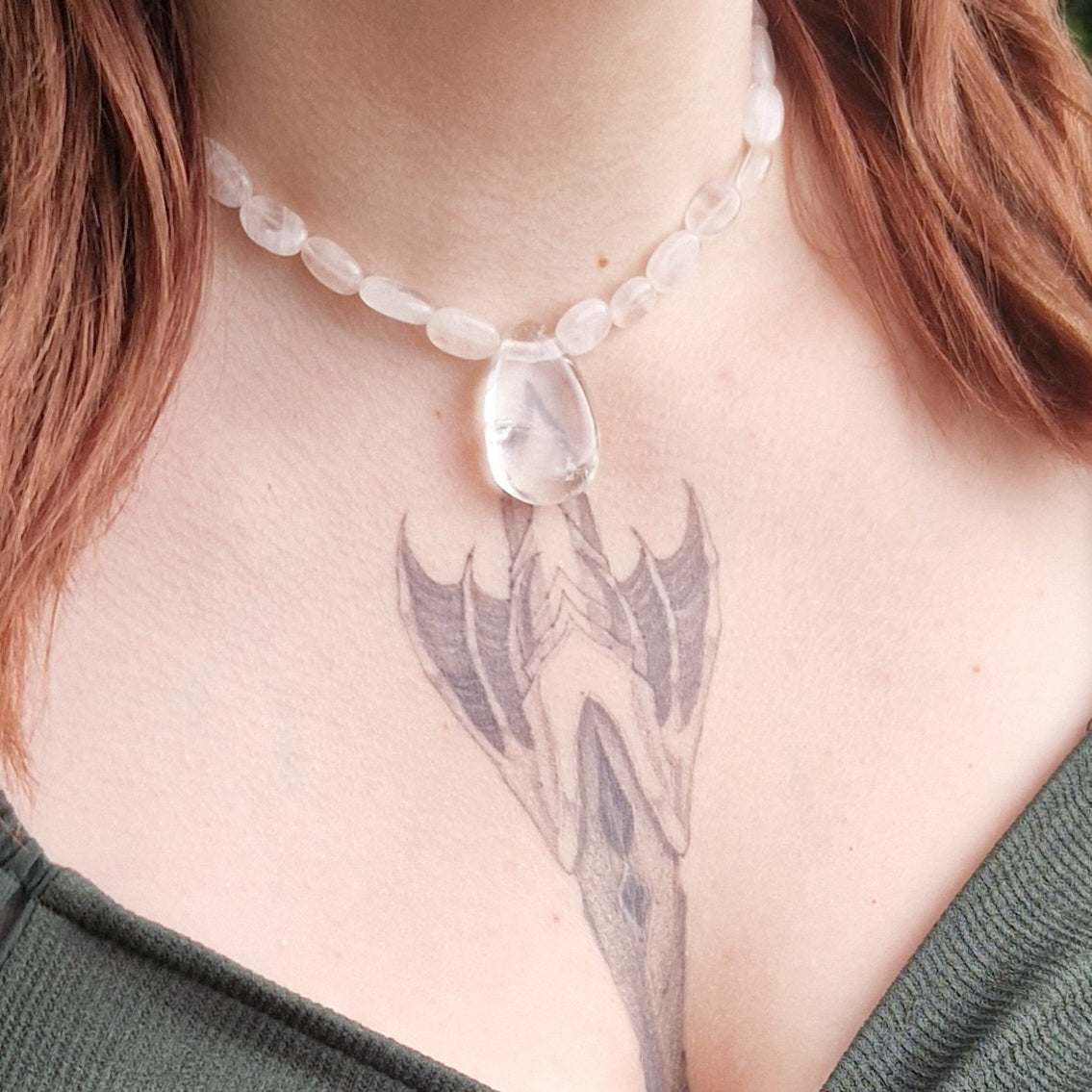 Necklace Choker Rose Quartz &amp; Rock Crystal