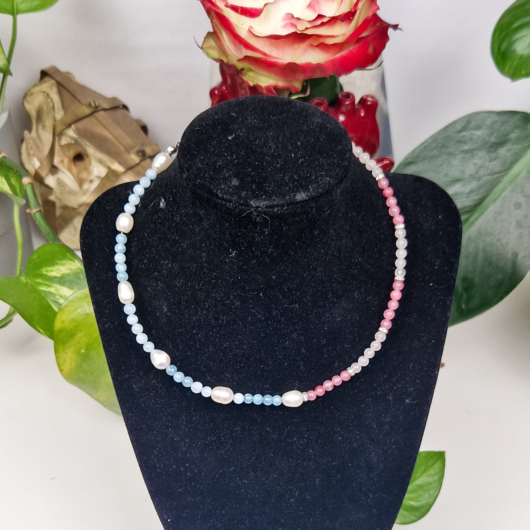 Aquamarin & roter Aventurin Kette 'Willow'